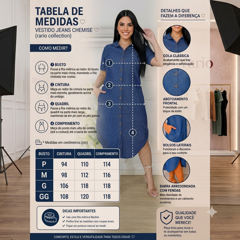 Vestido Jeans Chamise Camisão Soltinho Rario10 – Jeans Liverpool Premium | P ao GG Rario10.com.br