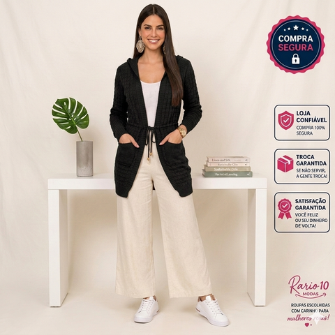 Cardigan Feminino Tricô com Capuz