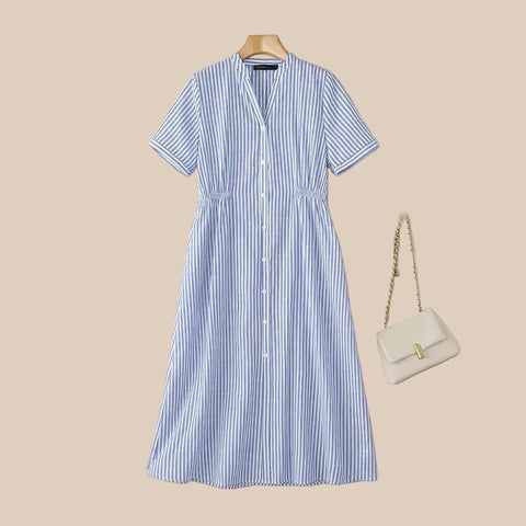 Vestido Feminino Listrado Com botões