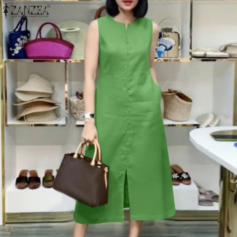 Vestido Midi em Linho Casual