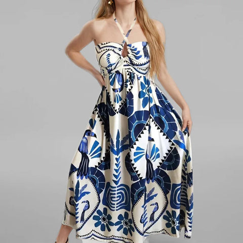 Vestido Longo Estampado Azul Rario10