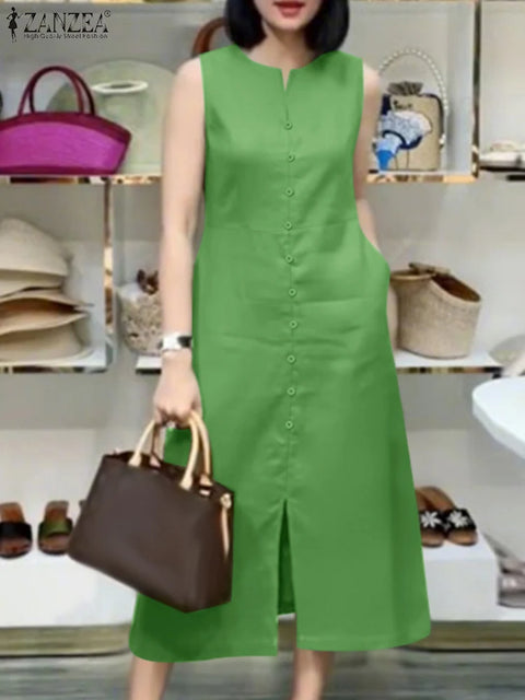 Vestido Midi em Linho Casual