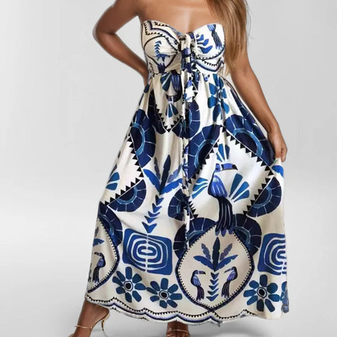 Vestido Longo Estampado Azul Rario10
