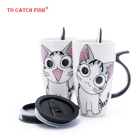 Caneca de Cerâmica Criativa de 600ml com Tampa e Colher
