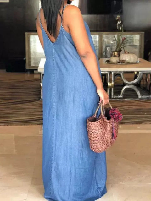 Vestido longo Feminino com decote em V