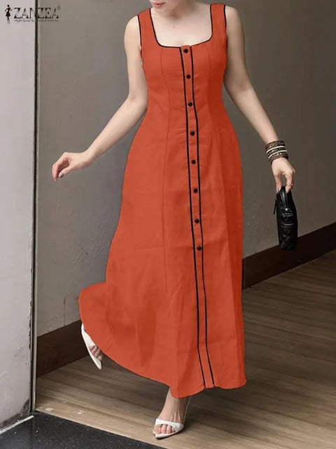 Vestido Aurora Rario10 – Elegância Vibrante com Botões Frontais