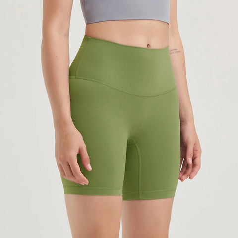 Shorts Feminino Cor sólida Fitness Cintura Alta