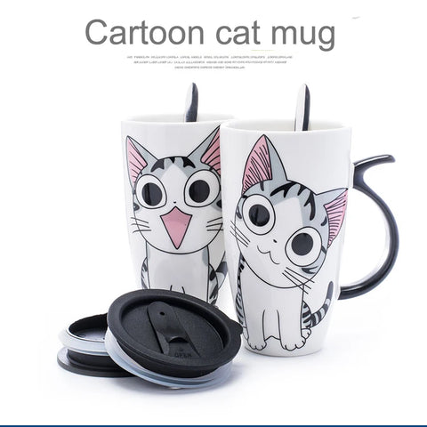 Caneca de Cerâmica Criativa de 600ml com Tampa e Colher