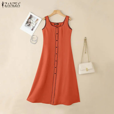 Vestido Aurora Rario10 – Elegância Vibrante com Botões Frontais