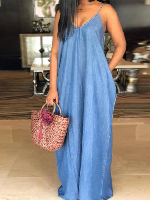 Vestido longo Feminino com decote em V