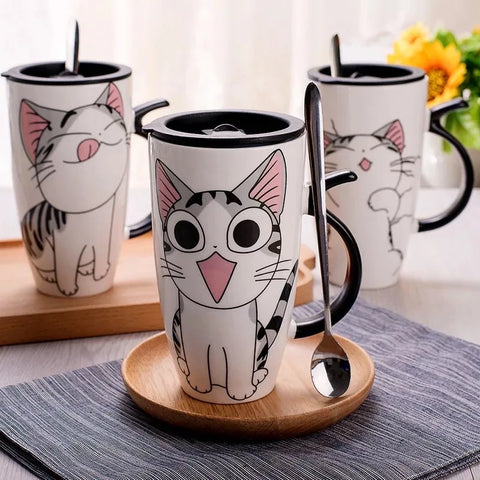 Caneca de Cerâmica Criativa de 600ml com Tampa e Colher
