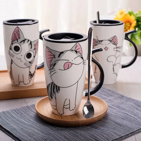 Caneca de Cerâmica Criativa de 600ml com Tampa e Colher