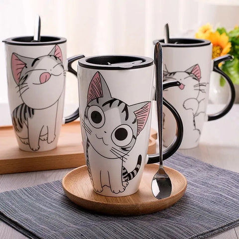 Caneca de Cerâmica Criativa de 600ml com Tampa e Colher