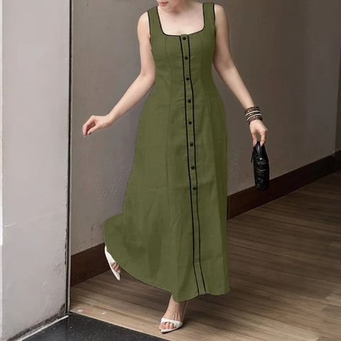 Vestido Aurora Rario10 – Elegância Vibrante com Botões Frontais