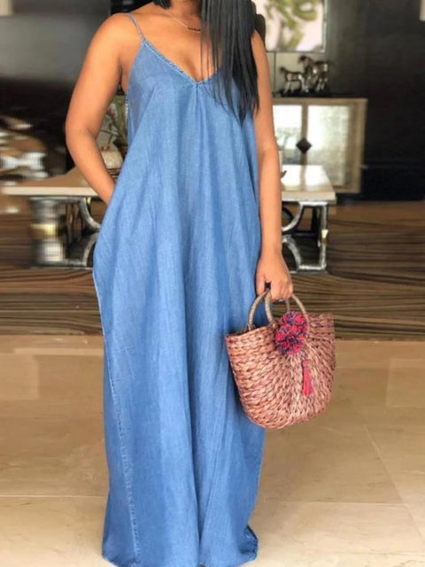 Vestido longo Feminino com decote em V