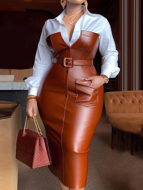 Vestido Midi Couro Sintetico