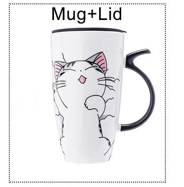 Caneca de Cerâmica Criativa de 600ml com Tampa e Colher