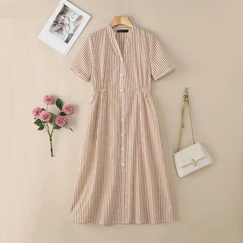 Vestido Feminino Listrado Com botões