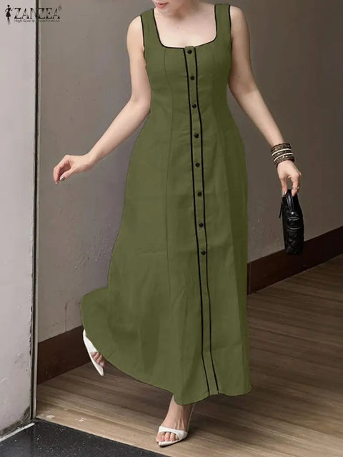 Vestido Aurora Rario10 – Elegância Vibrante com Botões Frontais