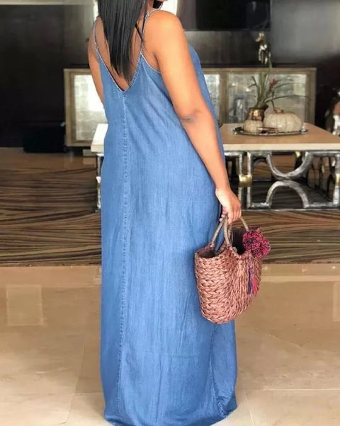 Vestido longo Feminino com decote em V