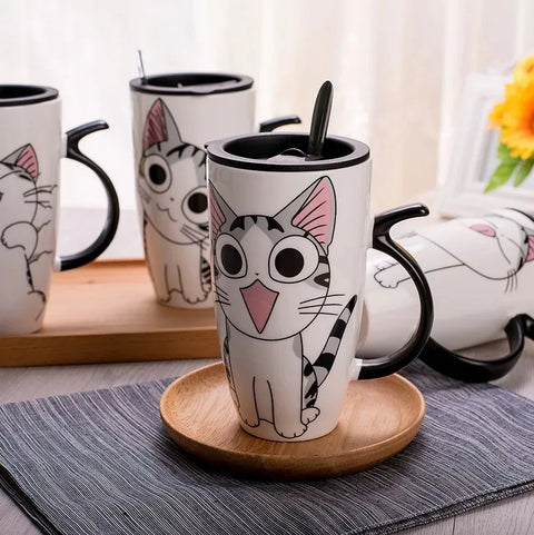Caneca de Cerâmica Criativa de 600ml com Tampa e Colher