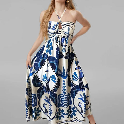 Vestido Longo Estampado Azul Rario10