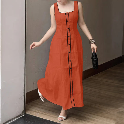 Vestido Aurora Rario10 – Elegância Vibrante com Botões Frontais