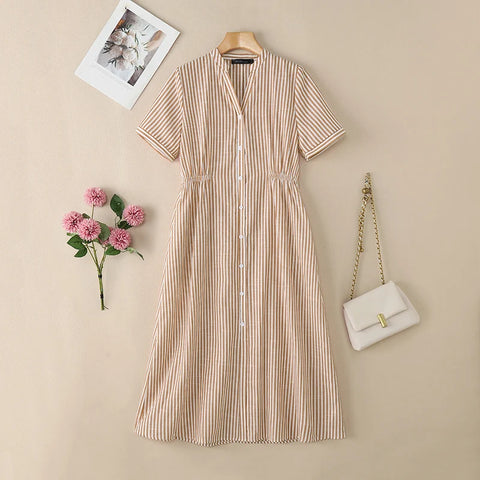 Vestido Feminino Listrado Com botões