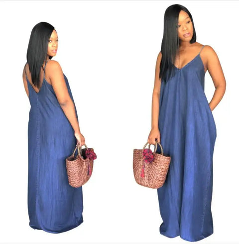 Vestido longo Feminino com decote em V