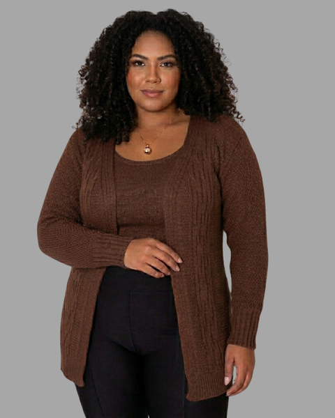Conjunto Plus Size Rario10 – Cardigan e Regata em Tricot | Veste do 48 ao 54