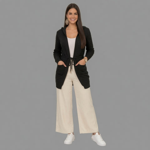 Cardigan Feminino Tricô com Capuz