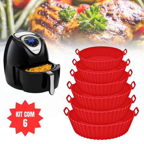 Kit 6 Forma de Silicone para Fritadeira Air Fryer com Alça Antiaderente