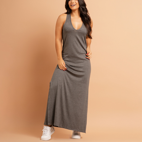 Vestido Longo Com Fenda Regata Liso Viscolycra