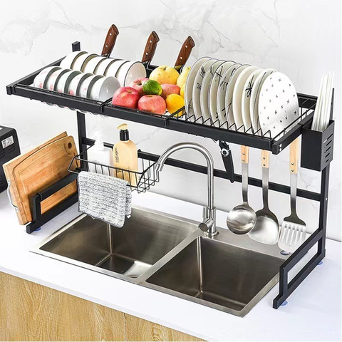Cozinha Escorredor Rack Aço Inoxidável 65cm Ajustável Organizador Louça Preto Suspenso Modular Autossustentável Kitchen