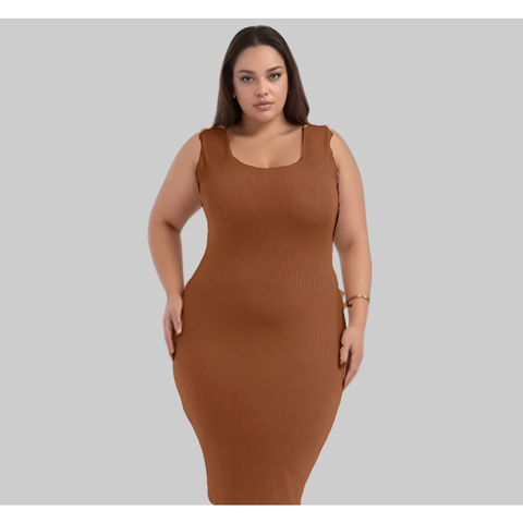 Vestido Plus Size Feminino Midi Canelado