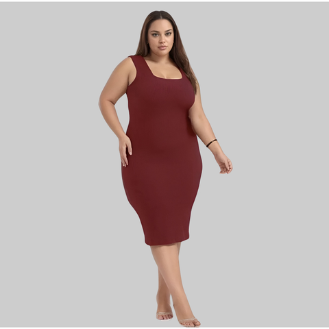 Vestido Plus Size Feminino Midi Canelado