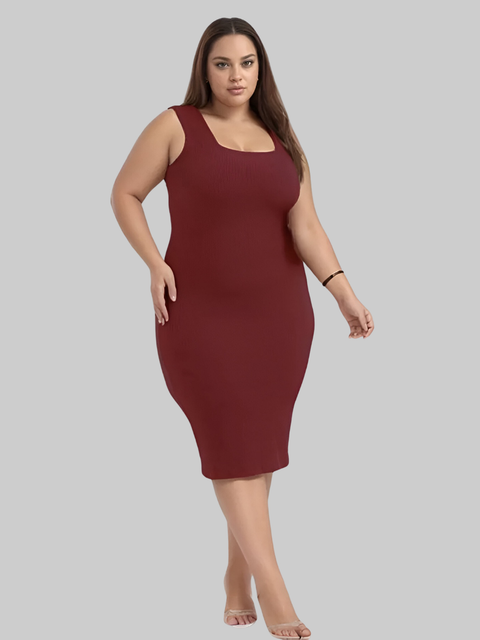 Vestido Plus Size Feminino Midi Canelado Alcinha Curve Modelador Decote Tamanho G1 G2 G3
