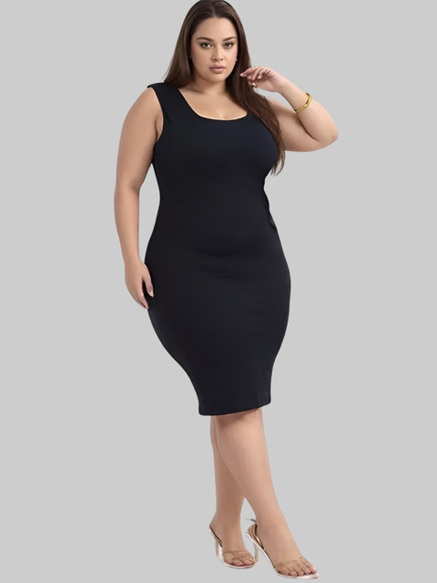 Vestido Plus Size Feminino Midi Canelado Alcinha Curve Modelador Decote Tamanho G1 G2 G3