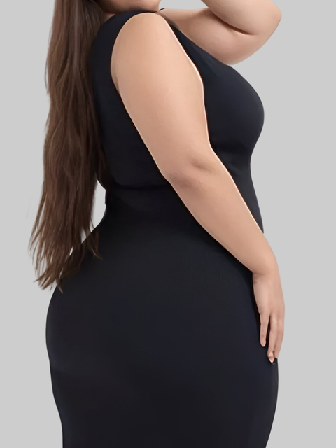Vestido Plus Size Feminino Midi Canelado Alcinha Curve Modelador Decote Tamanho G1 G2 G3