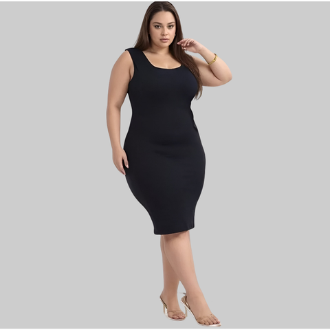 Vestido Plus Size Feminino Midi Canelado