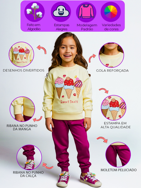 Moletom Infantil Menina 1 ao 14 Conjunto Feminino kit 6 Peças