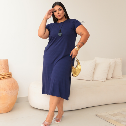 Vestido Feminino Midi Plus Size Soltinho