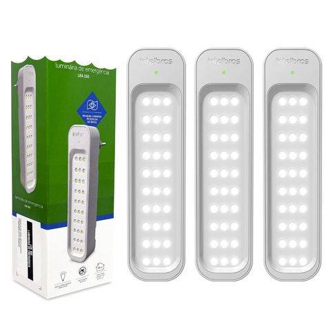 Kit 3 Luminárias de Emergência LEA 150 com 30 Leds Bivolt Slim Luz Emergencial