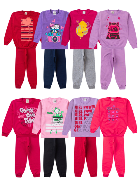 Moletom Infantil Menina 1 ao 14 Conjunto Feminino kit 6 Peças