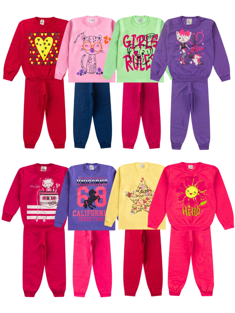 Moletom Infantil Menina 1 ao 14 Conjunto Feminino kit 6 Peças