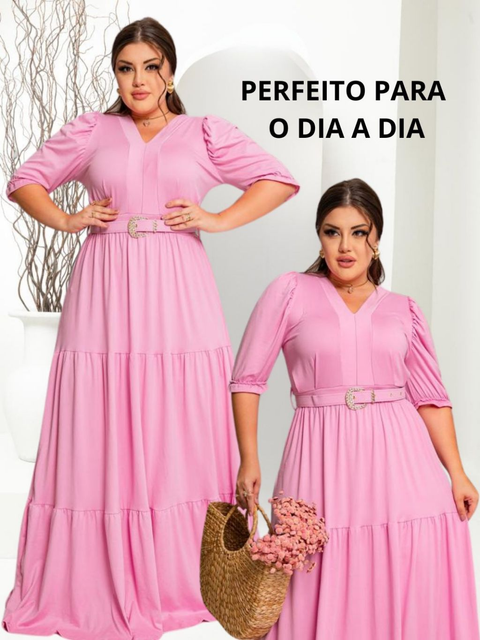 Vestido Feminino Longo Evangelico Plus Size Duas Marias Com Cinto Tendencia Fardamento Do M Ao EXG