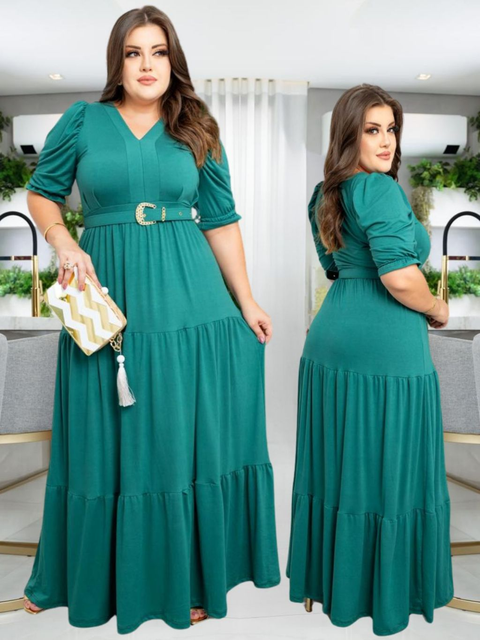 Vestido Feminino Longo Evangelico Plus Size Duas Marias Com Cinto Tendencia Fardamento Do M Ao EXG