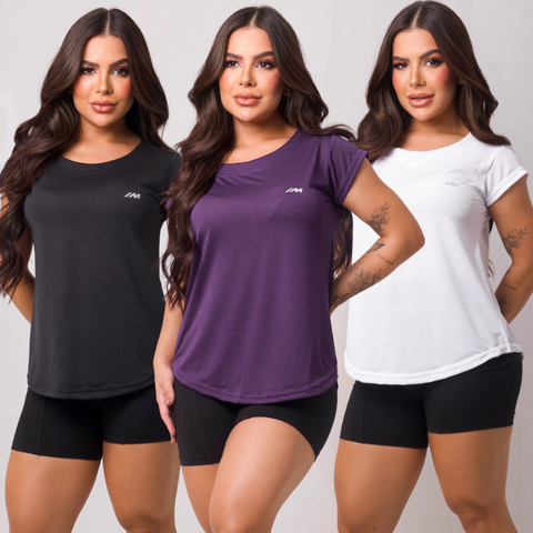 Kit 3 Camiseta Academia Feminina Dry Fit
