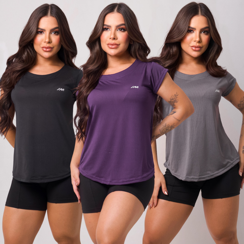 Kit 3 Camiseta Academia Feminina Dry Fit