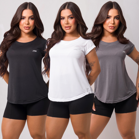 Kit 3 Camiseta Academia Feminina Dry Fit